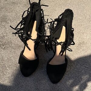 Elegant Black Fringe Heels
